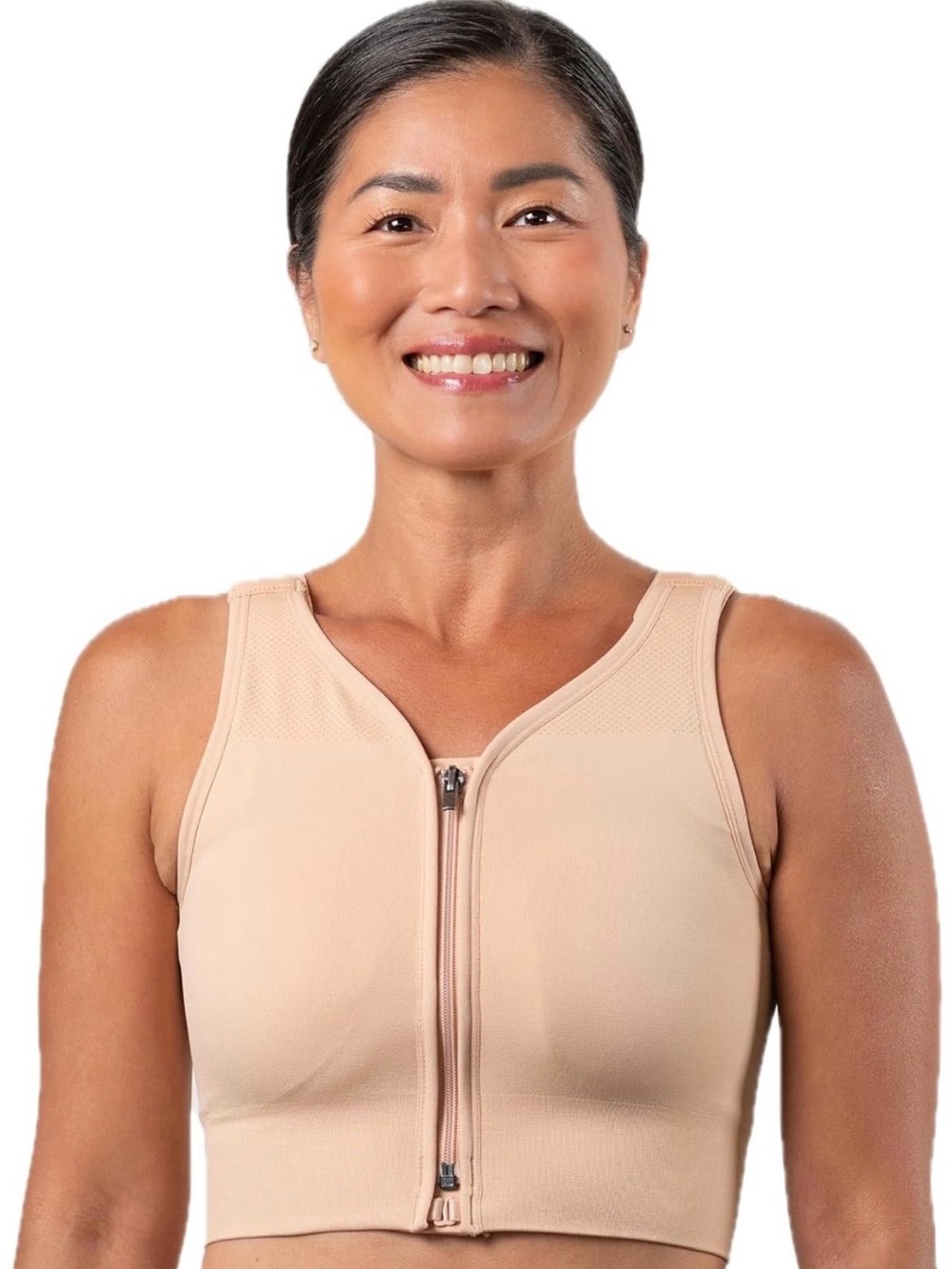 Front-Zip Support Crop Bra in Nude. 2XL.